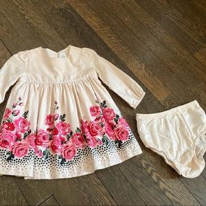 *Baby Gap Pink Floral Dress Long Sleeve Diaper Cover 6-12M